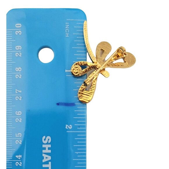 St John Gold Tone Clear Rhinestone Dragonfly Brooch Pin, Signed - Picture 9 of 10
